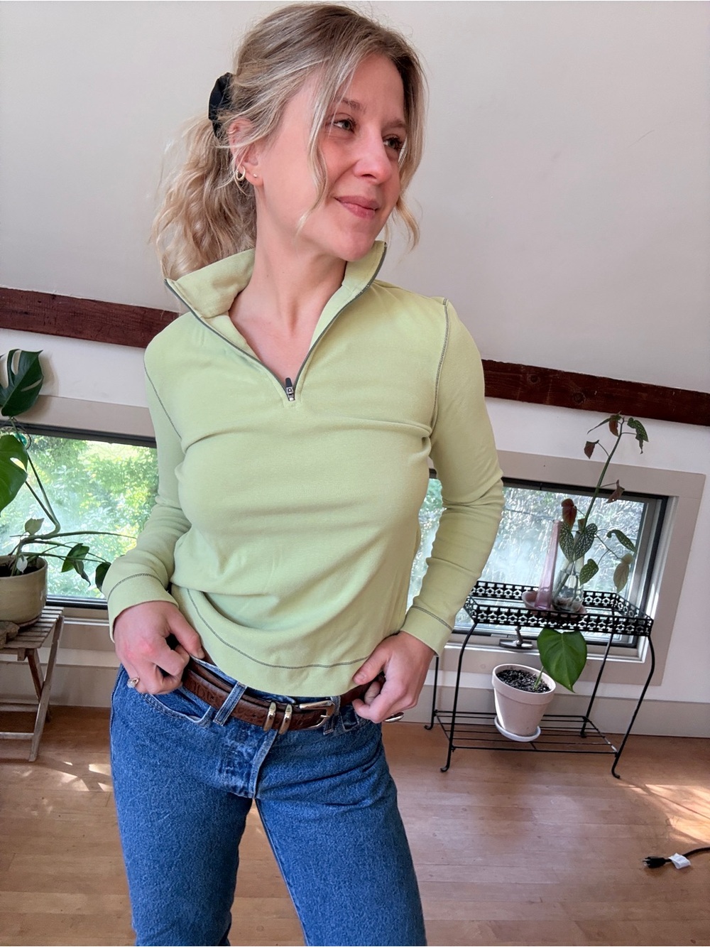 Vintage L.L. Bean Light Green Quarter-Zip Pullover